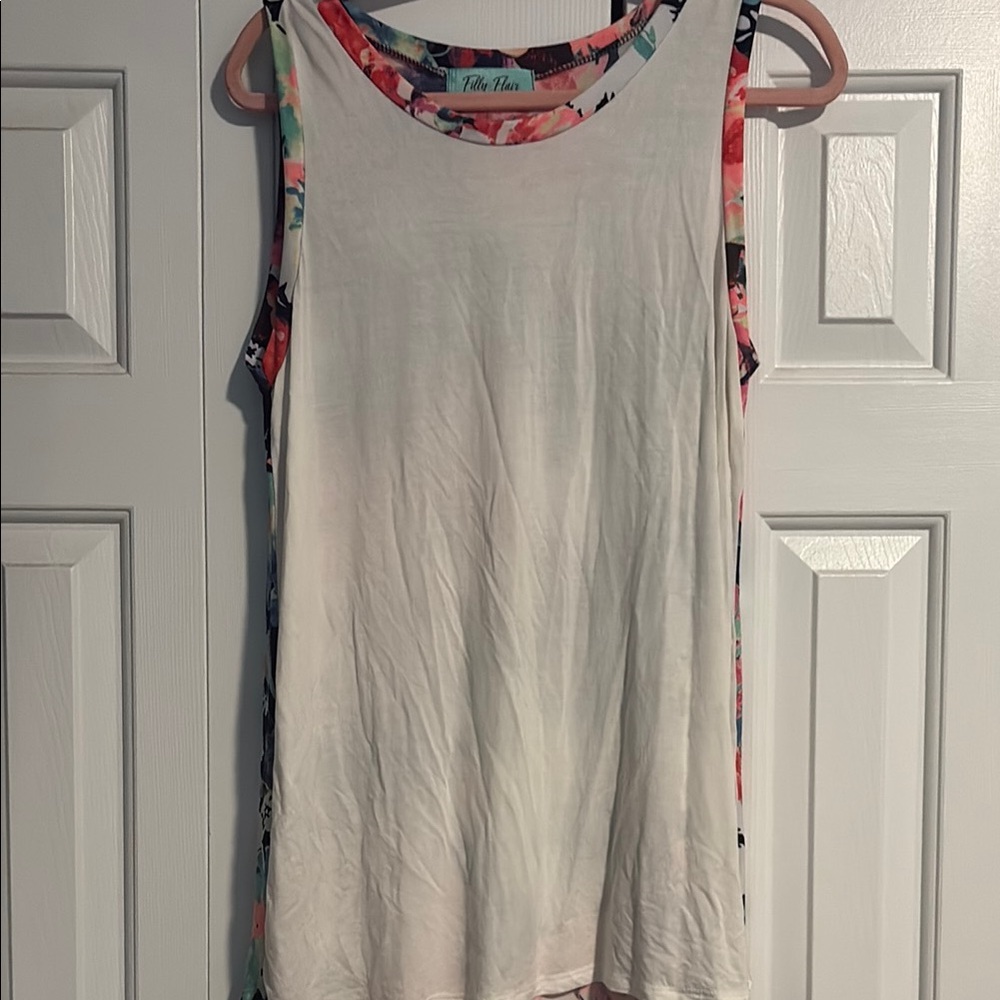 Floral Trim Sleeveless Top